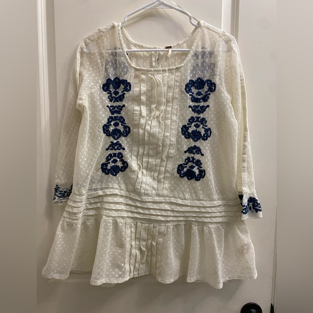 Free People Ivory Lace Knit Top